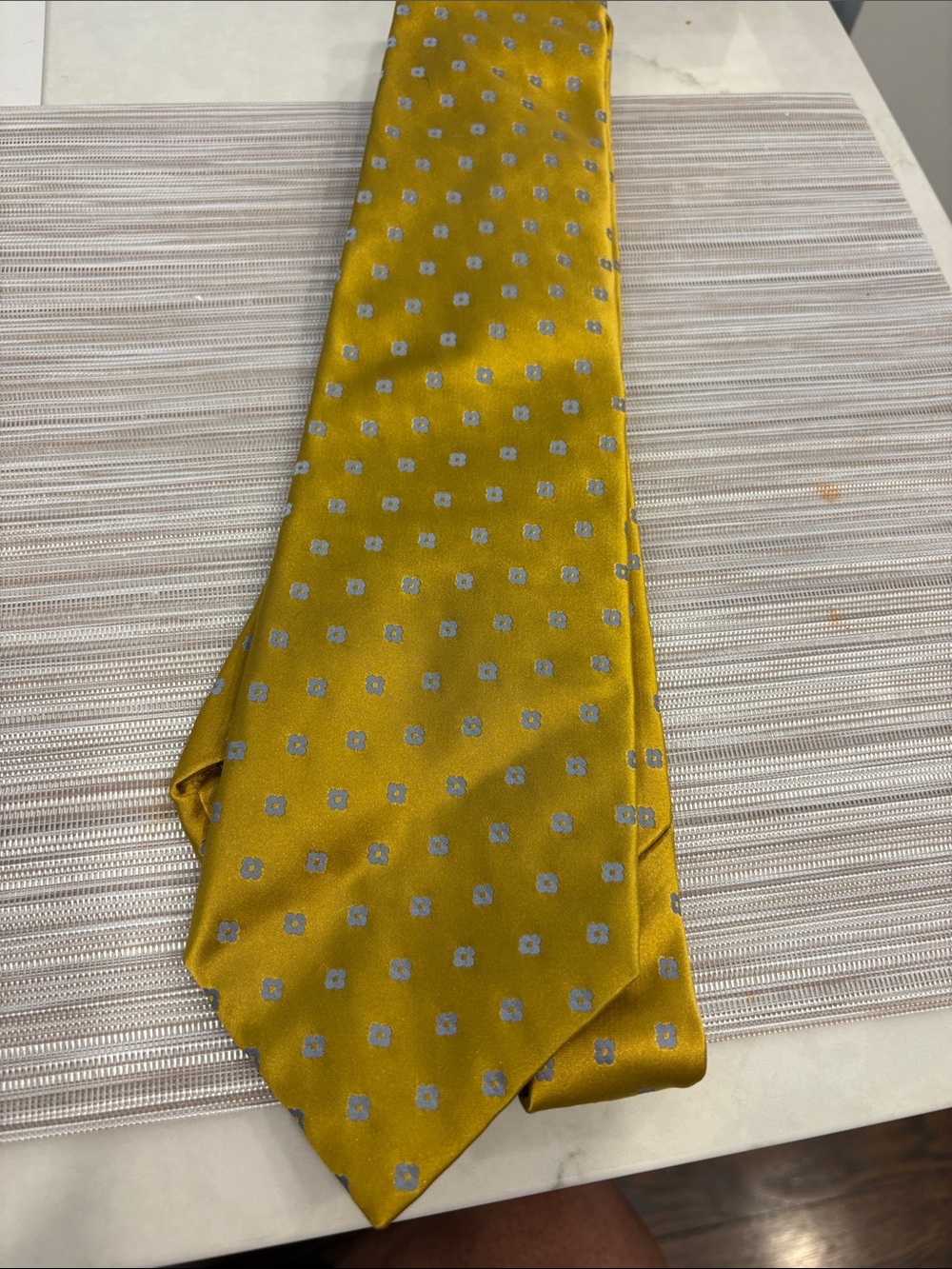 Brooks Brothers Yellow Silk Tie with Light Gray Micro Squares